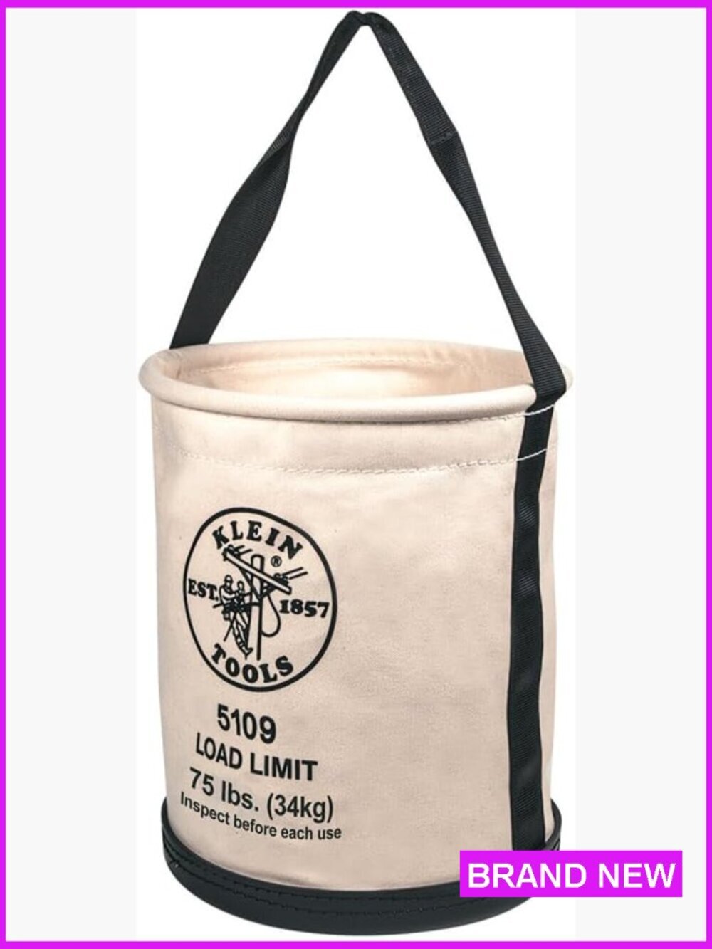 Canvas Tool Bucket Heavy Duty 75lb Load Capacity Straight Wall Wide Opening